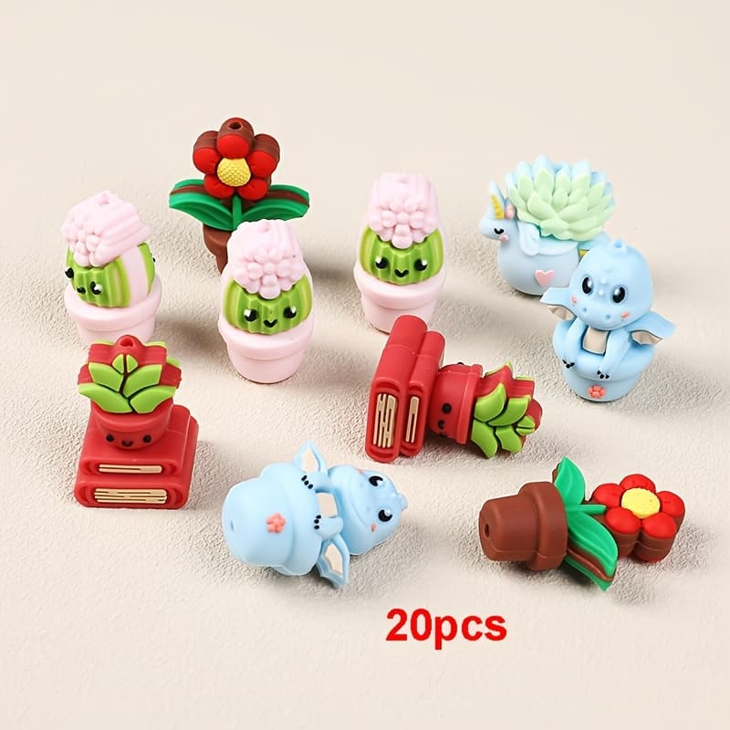 TEMU 20pcs 3d Cactus Silicone Beads For Diy Crafts - Keychains, Phone Charms & Jewelry Making
