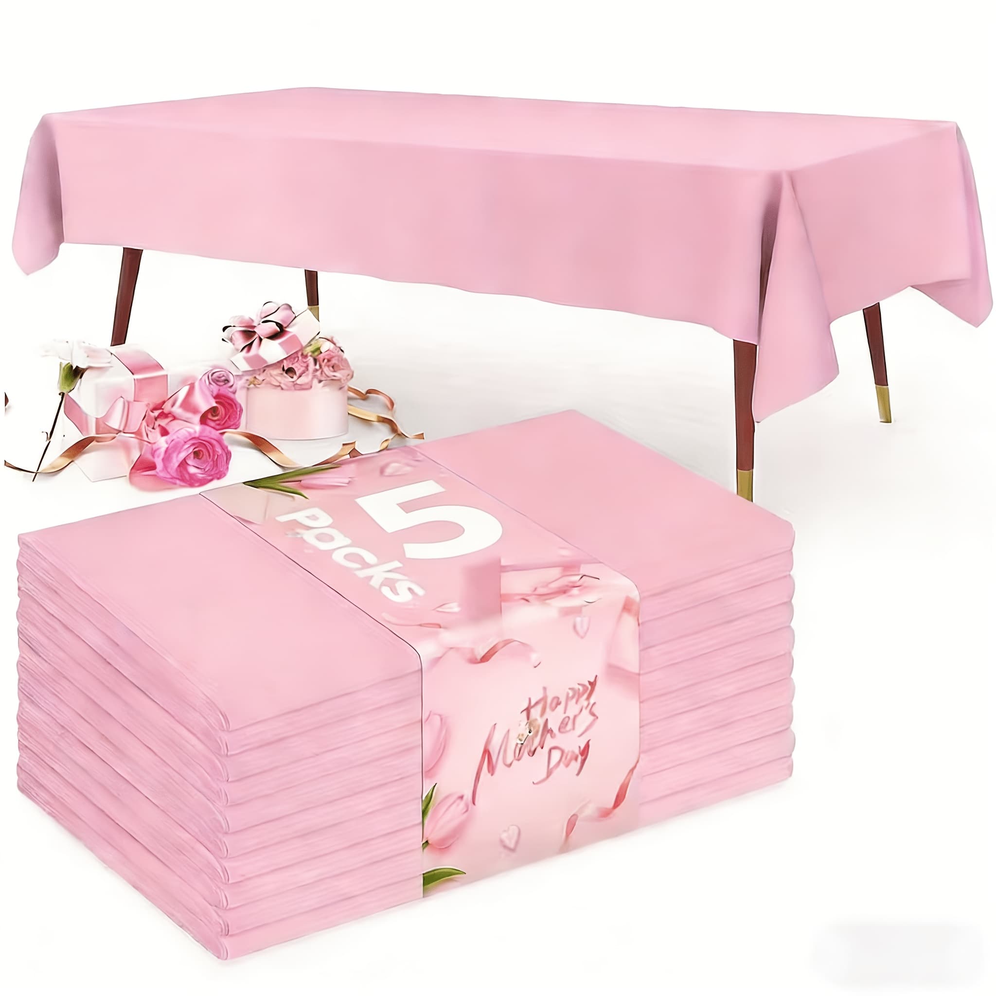 TEMU 5-pack Pink Rectangular Party Tablecloths, Disposable Tablecloths, Size 54 X 72 Inches, Suitable For Easter Parties, Valentine's Day, Decorations, And Can Be Used For Parties, Weddings, Birthdays