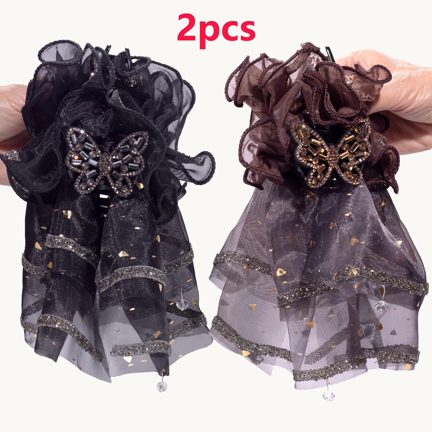 TEMU 2pcs New Mesh Hair Claw Clip, Women's Fashion Shiny Mesh Large Hair Bun Hair Clip, Shark Clip, Headwear, Suitable For Daily And Holiday Party Wear