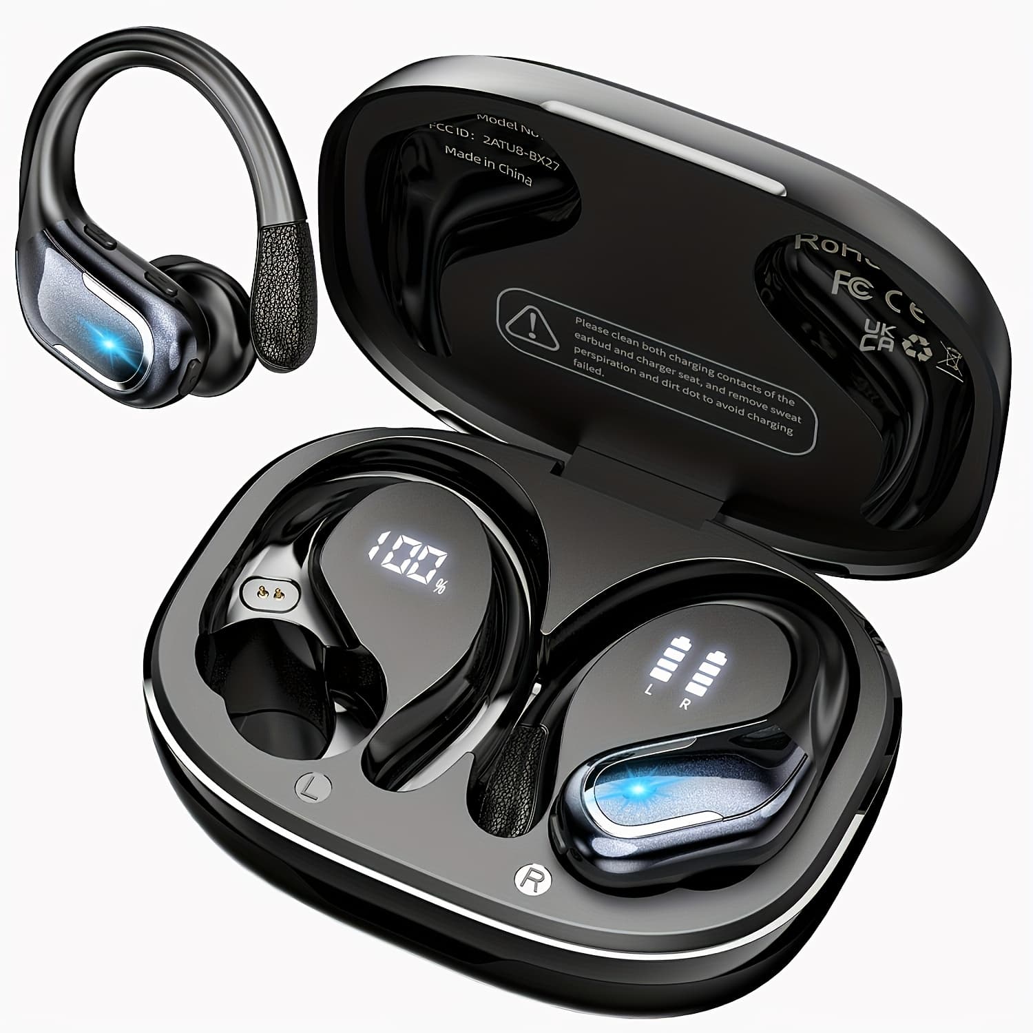 TEMU Lifebee New Wireless Earbuds For Running Sports, Wireless Earphones With Earhooks Pure Bass Sound, Over Ear Headphones With Dual-led Display, Noise Cancelling Headset Built-in Microphone