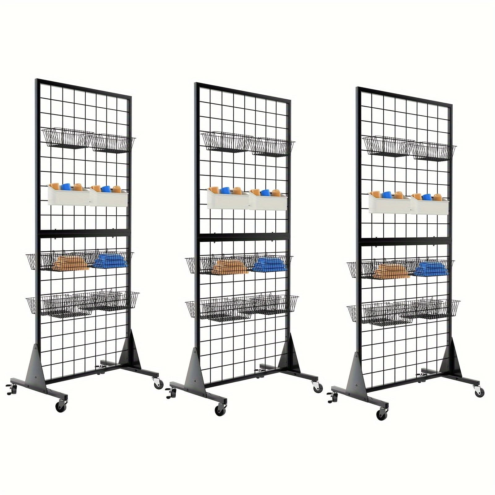 TEMU 3-pack Panel Mesh Display Stand 2' X 5.5' Ft Heavy Movable Floorstanding Grid Wall Panels Retail Display Rack Wire Grid Wall With Mute Wheel