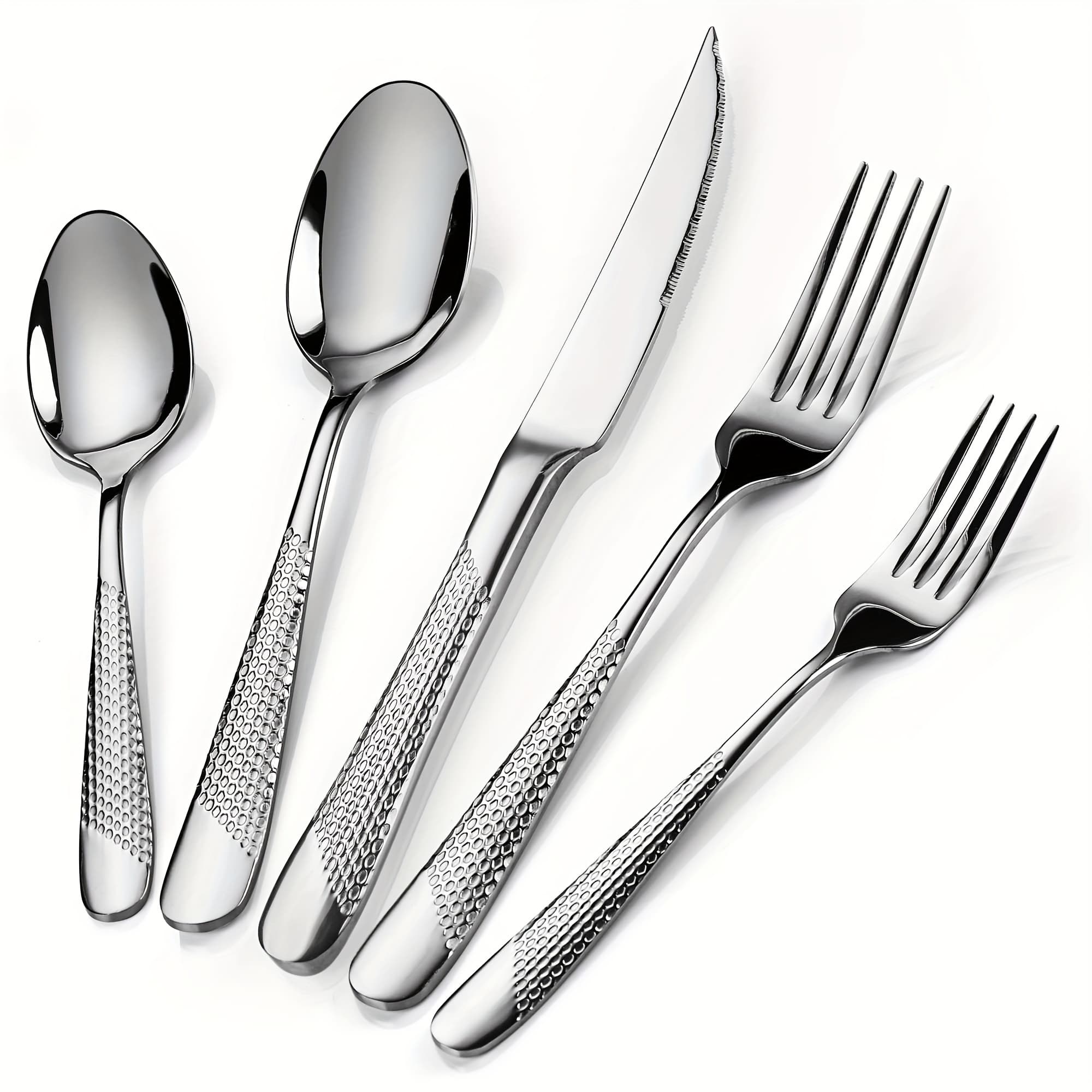 TEMU Stainless Steel Flatware Utensil Set With 2-in-1 Serrated Knife, 40/48pcs Modern Silverware Set For 8, Mirror Polished, And Dishwasher Safe
