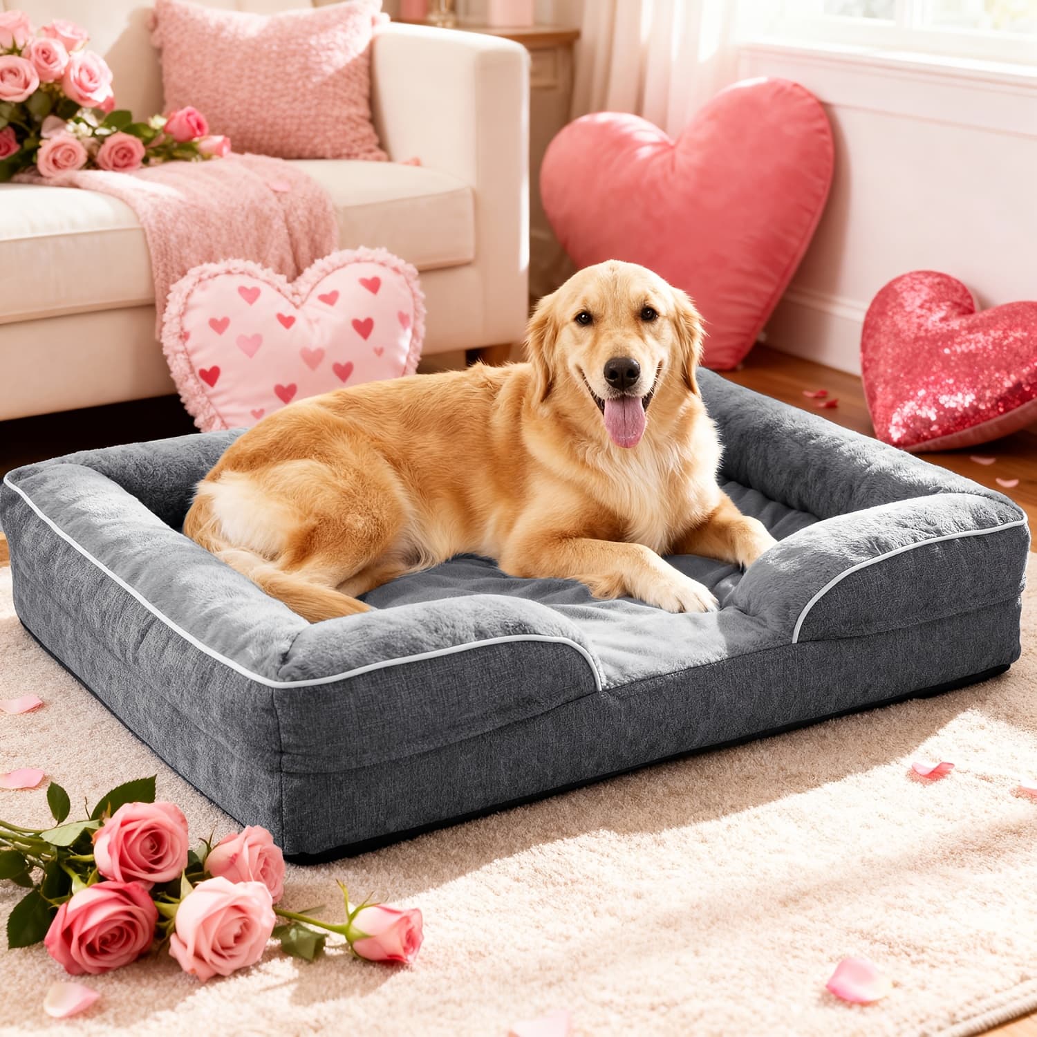 TEMU Made4pet Orthopedic Dog Bed | Supportive Foam Pet Cushions With Washable Removable Cover, Egg-crate Foam, Lining Bottom, Grey, For Small To Large Dogs