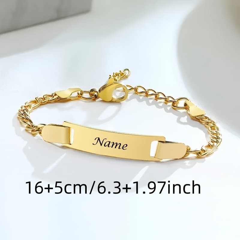TEMU Custom Engrave Name Date Id Bracelet, Stainless Steel Bracelet, Birthday Gift, Personalized Name Bracelet, Gift, Valentine's Day Gift, Gift For Her.