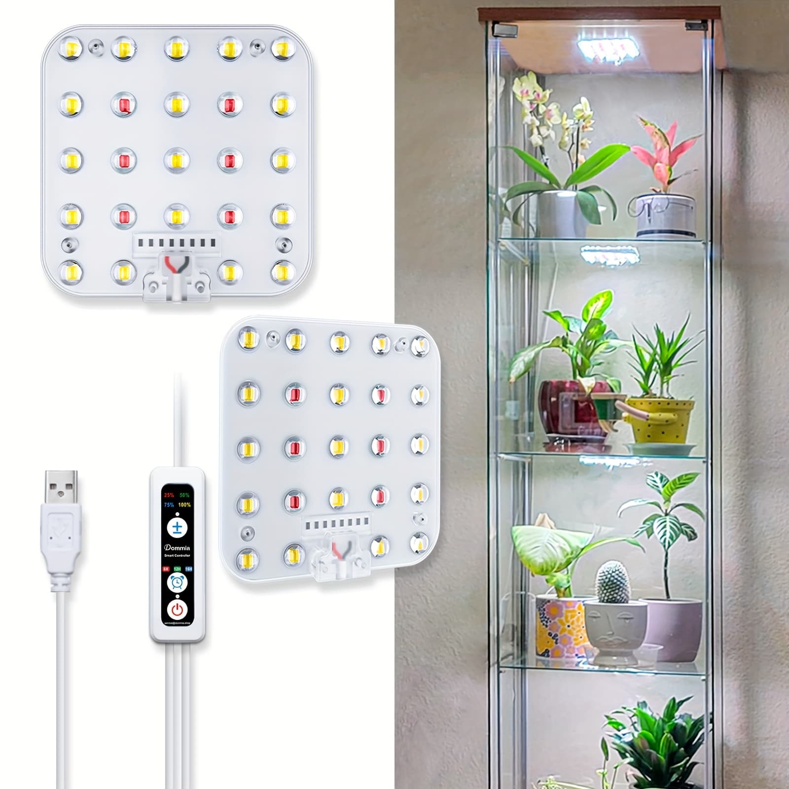 TEMU Dommia Full Led Grow Light Featuring Adjustable Brightness, Optical Lens, And A Timer For 6, 12, Or 16 Hours - Usb, Ideal For Indoor Plants And Suitable For Gardening Under Cabinets