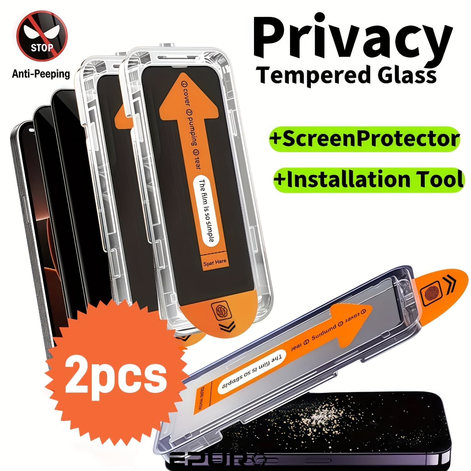 TEMU 2-pack Full Coverage Tempered Glass Screen Protector Compatible With 17 Pro Pro Max 17 Air 17 16 15 14 13 12 Mini Xr Xs Xs, 9h+ Tempered Glass, Anti-peeping, Automatic Dust Removal Kit