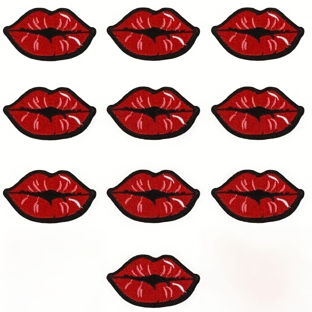 TEMU 10pcs Lips Embroidered Patch Iron On Stickers Patch Clothes Jeans Jackets Hat Bag Decoration Patches
