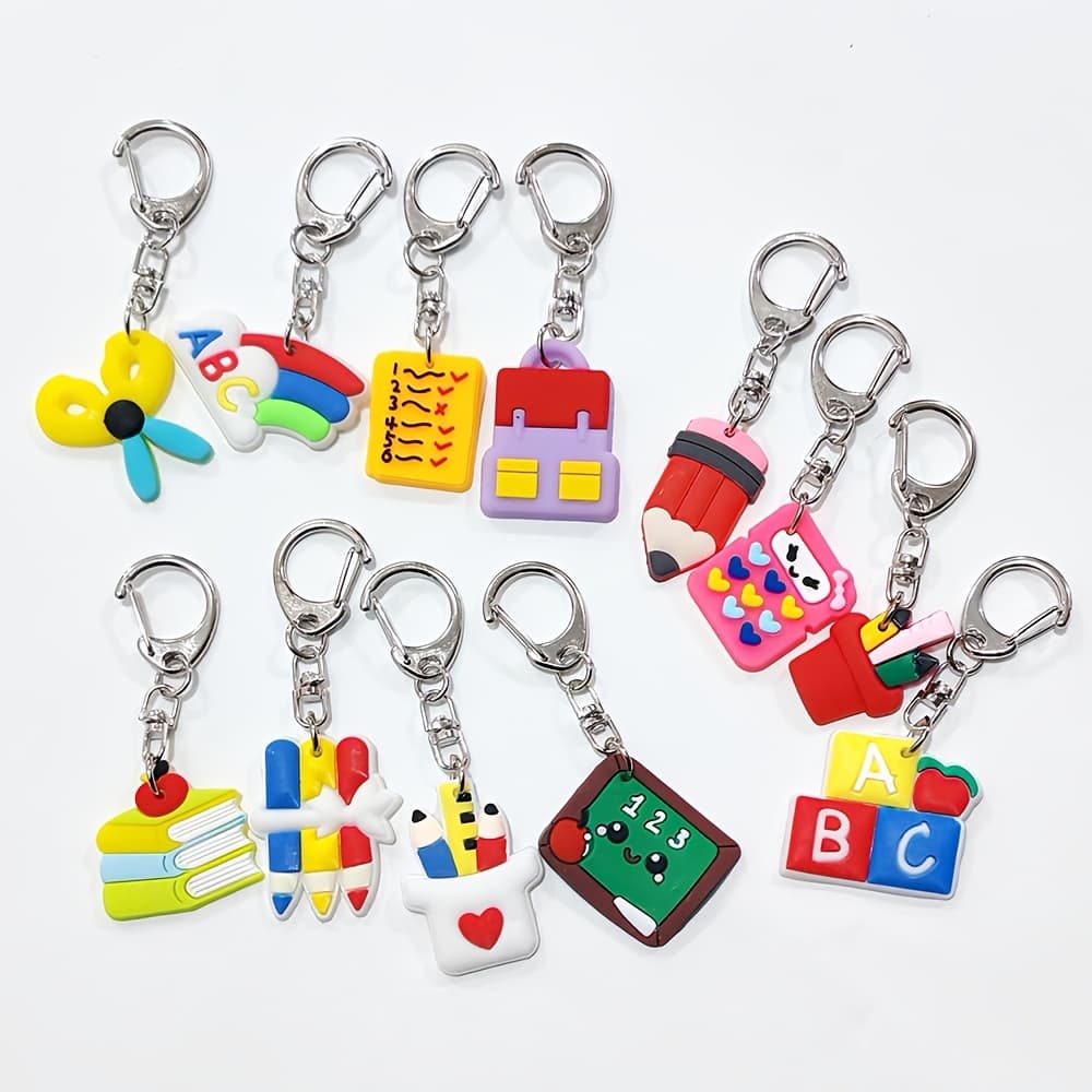 TEMU 12 Keychains In Cute Styles, Suitable For Prizes, Student Rewards, Holiday Gifts, Party Favors, Backpack Decorations, Car Interior Ornaments, And Small Decorative Gifts