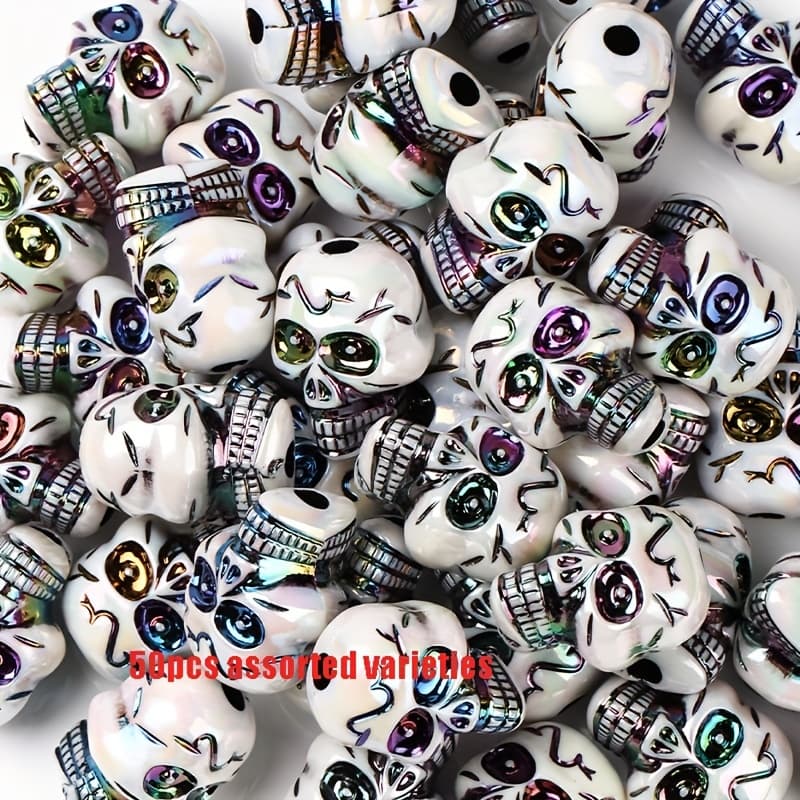 TEMU 50pcs Random Style Ab Color Halloween Acrylic Beads With Straight Hole For Making And Handmade Crafts