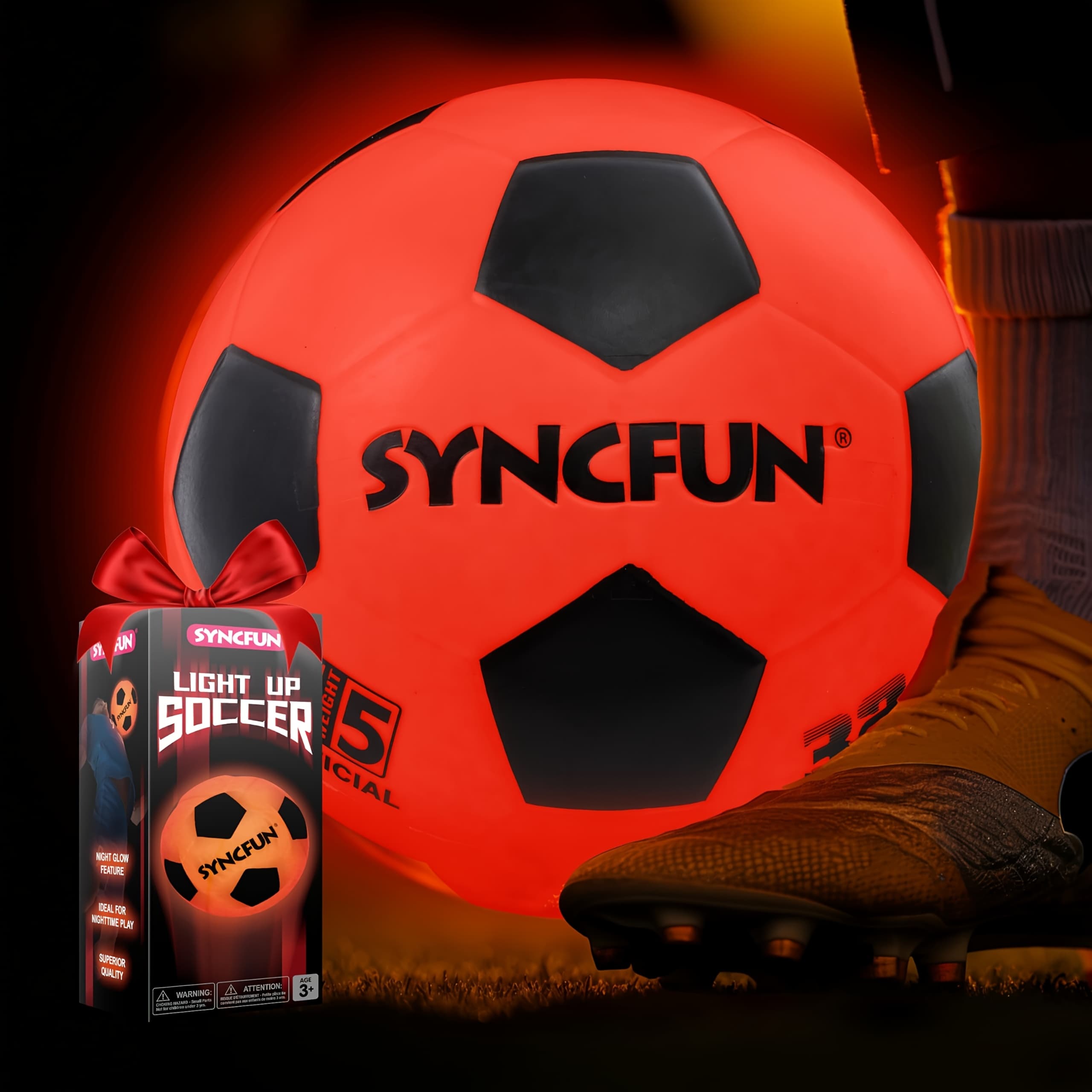 TEMU -dark Soccer Ball Toy For Kids, Light-up Soccer Ball For Night Outdoor Ball Games, Red Glowing Ball, Soccer Ball Additions For Boys Gifts, Outdoor Sports