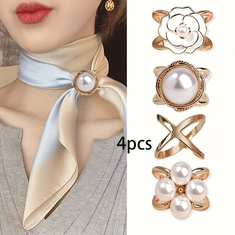 TEMU Set Of 4 Scarf Clips, Simple And Stylish Camellia Shawl Decorative Fasteners For T-shirt And Belt Knots.