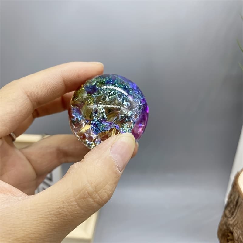 TEMU 1pc Elegant Multicolor Cracked Crystal Ball, Decor, Unique Gift For Multifunctional Any Room, Ideal For Halloween, Christmas, Easter, Thanksgiving