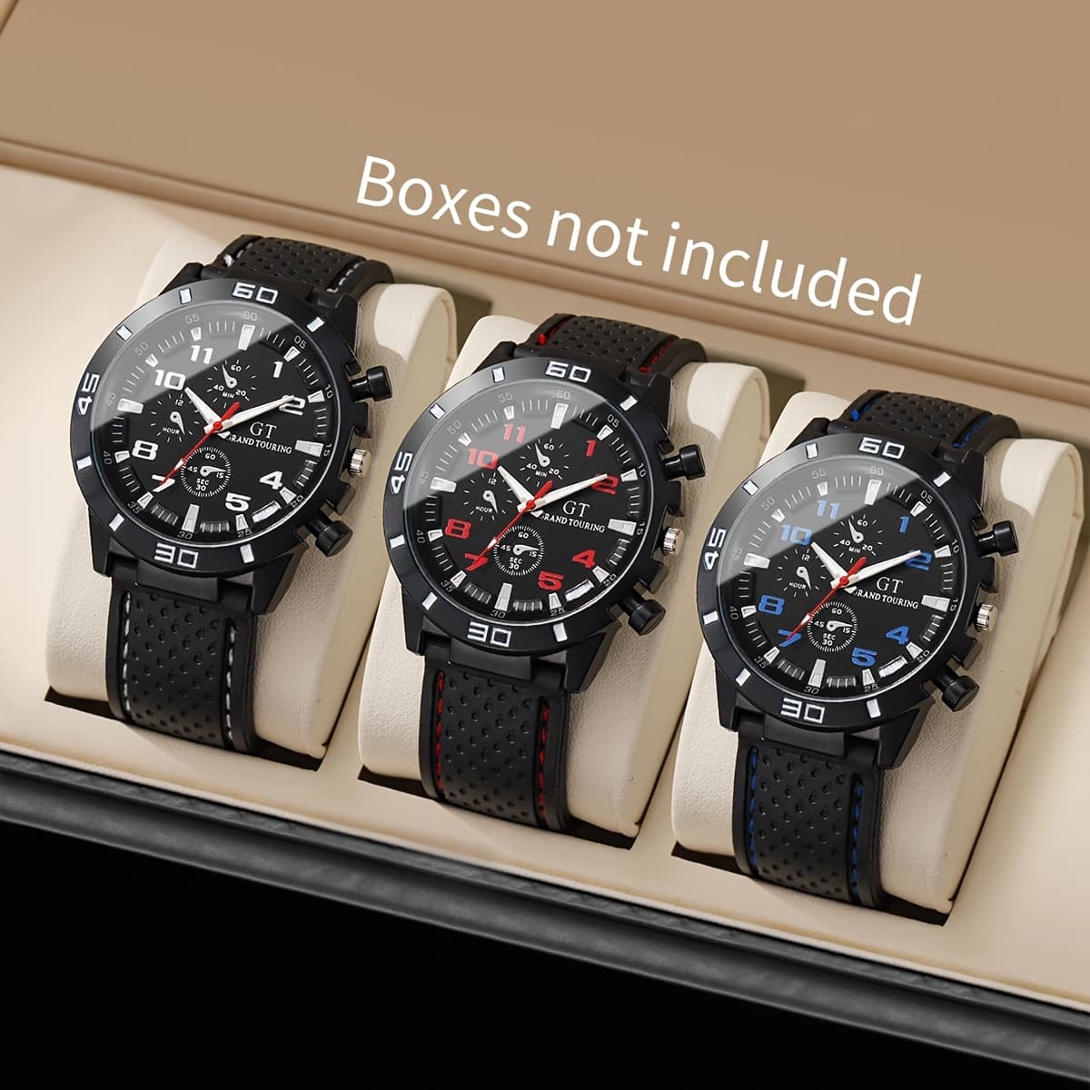 TEMU 3pcs/set Fashion Men's Casual Watches Silicone Band Sport Watch, Quartz Wrist Watch Mens Watch (without Box)