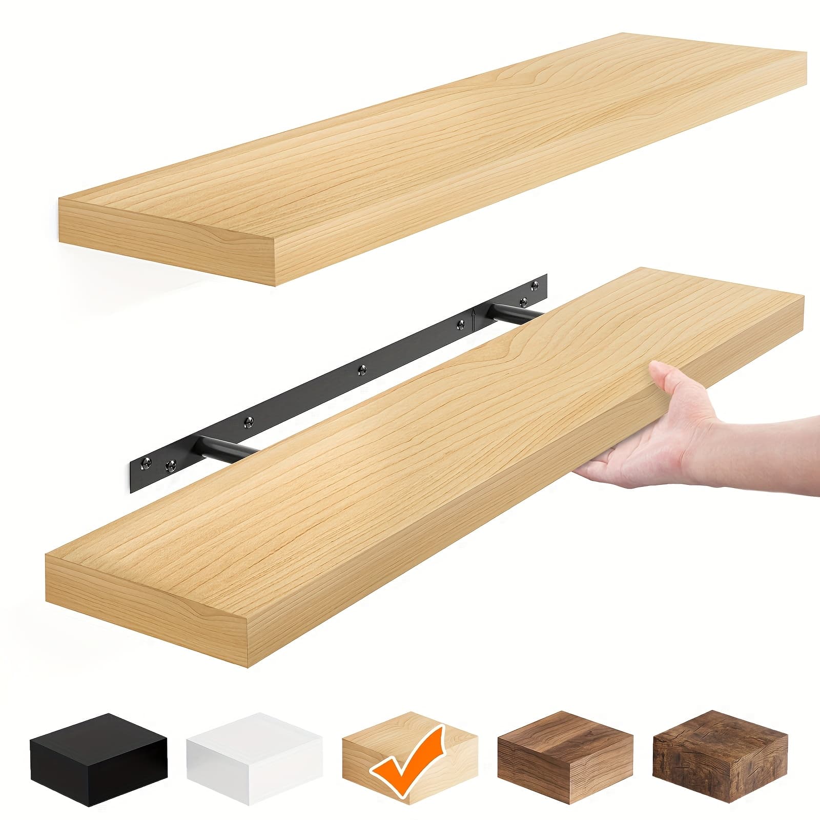 TEMU Tomnk 2pcs Floating Shelves, 22"wood Hanging Shelf For Wall, Mounted Wood Shelves For Kitchen, Storage Over Toilet, Hanging Book Shelf For Wall Room Decor, White Oak