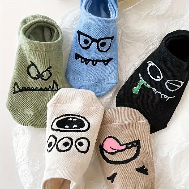 TEMU 5 Pairs Of Socks Featuring Cartoon Designs, Humorous And Breathable Low-cut Ankle Socks, Suitable For Women
