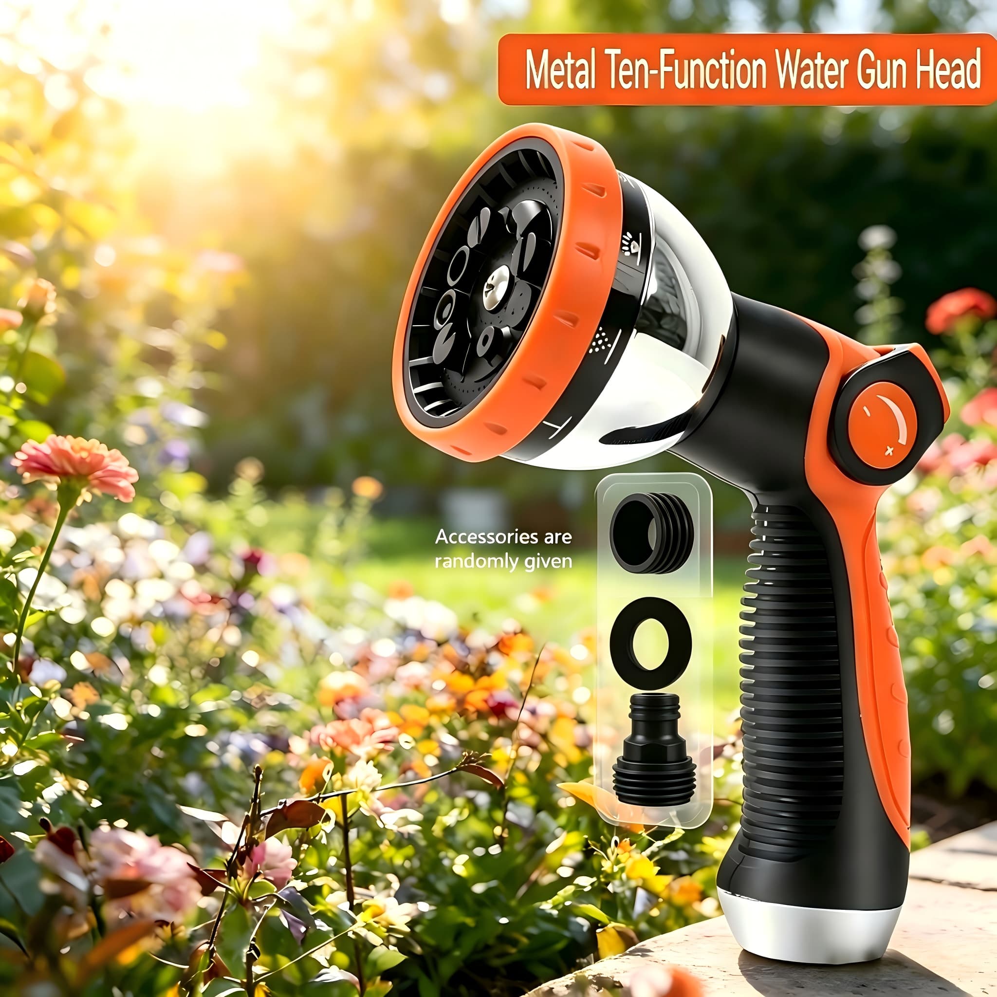 TEMU High-pressure Durable Rubber Nozzle With 10 Adjustable Spray Patterns. Features An Ergonomic Handle And Thread Design. Ideal For Lawn Care, Car Washing, And Household Use. Garden Watering Nozzle