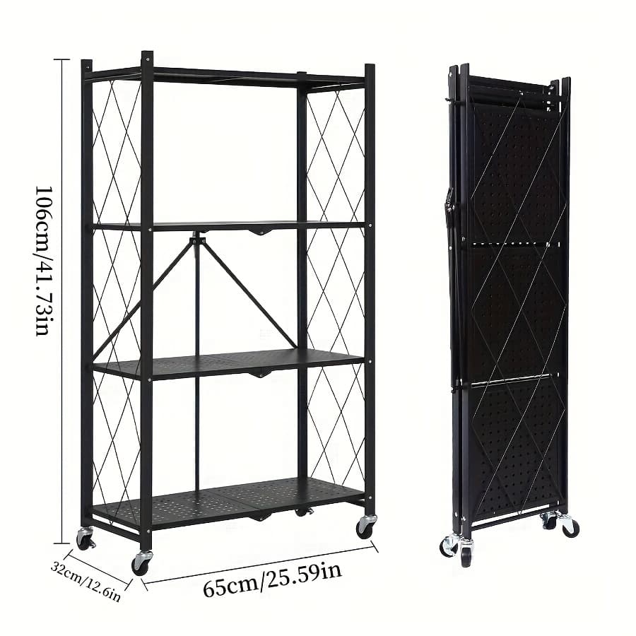 TEMU A Portable Folding Storage Rack With Wheels For , Ideal For Use In Living Areas, Kitchens, Garages, Study Spaces, Basements, And As Functional Bookshelves