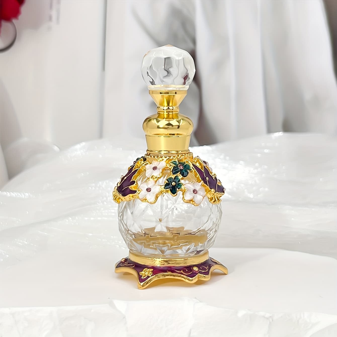 TEMU 15ml Vintage Embroidered Multi-colour Tattoo Perfume Bottle, Travel Essential Oil Dispenser Bottle With Diamond Pattern On Glass Body (no Perfume, Empty Bottle Only)