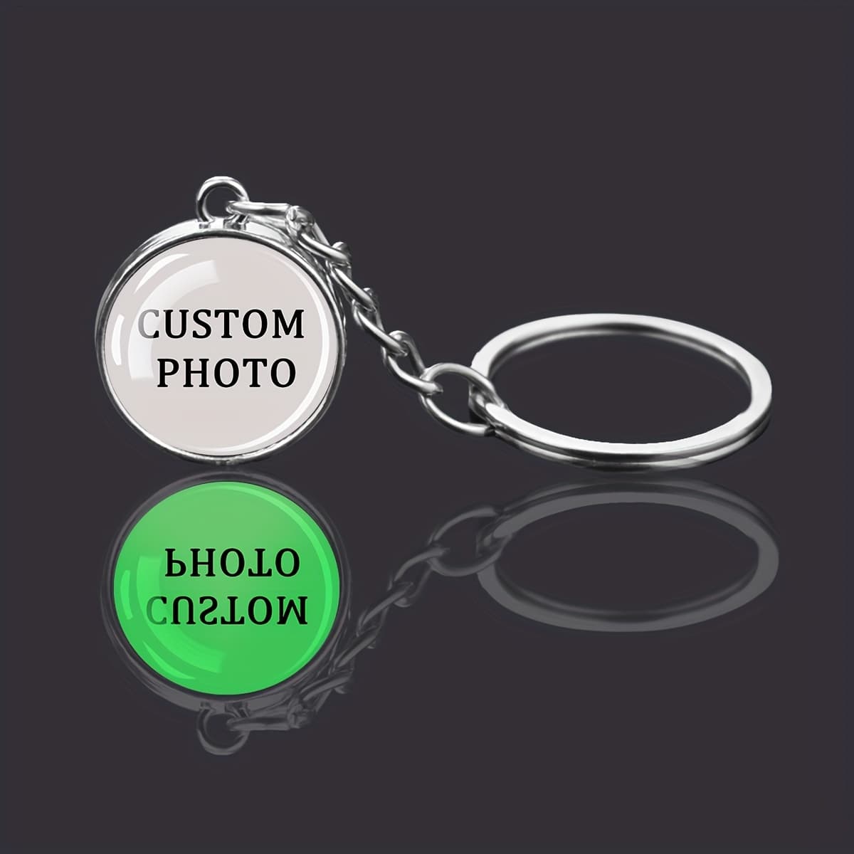 TEMU [customized] 1pc Customized Photo Glass Ball Keychains Custom Personalized Couple Pet Picture Double Sided Pendant Key Chain For Men And Women Luminous Keyring Creative Birthday Anniversary Gift