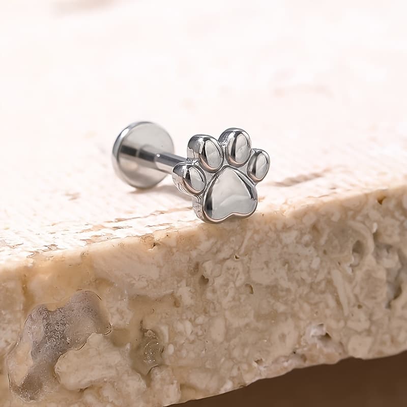 TEMU 1pc Women's Titanium Alloy Hot-selling Cute Paw Lip Stud Straight Pin Ear Bone Jewelry