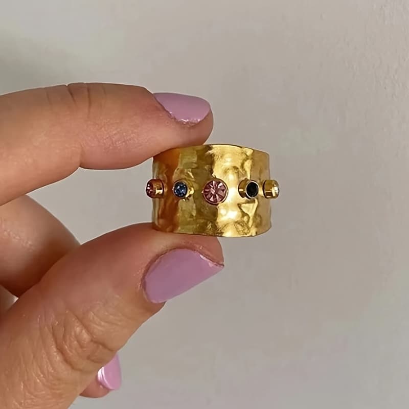 TEMU 1pc Vintage 18k Gold-plated Stainless Steel Ring Decorated With Cubic Zirconia, Suitable For Women's