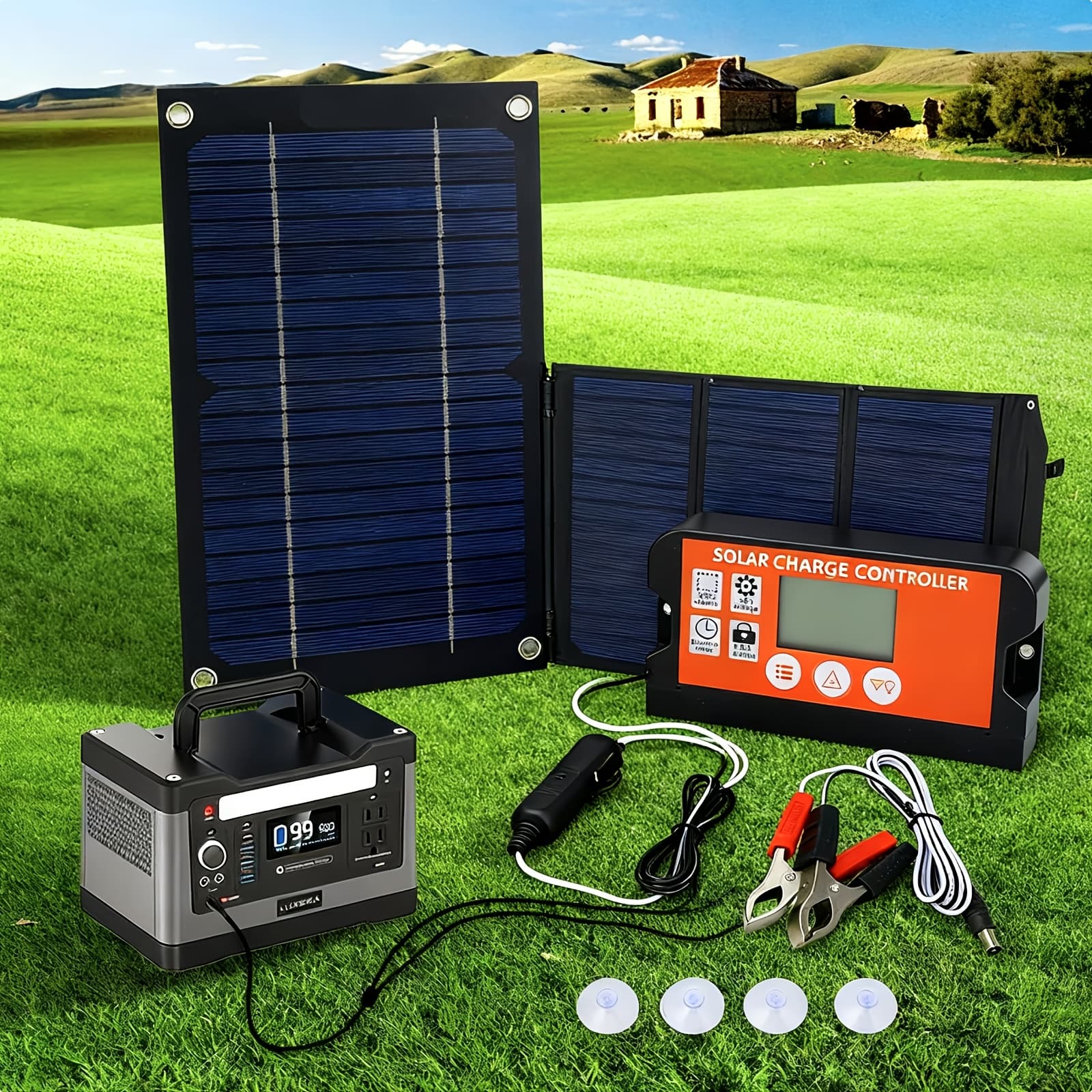 TEMU 18v Solar Panel Charging Kit With 100a Smart Controller, Usb Output, Portable Power System For Outdoor Camping, Travel, Car, Rv And Batteries