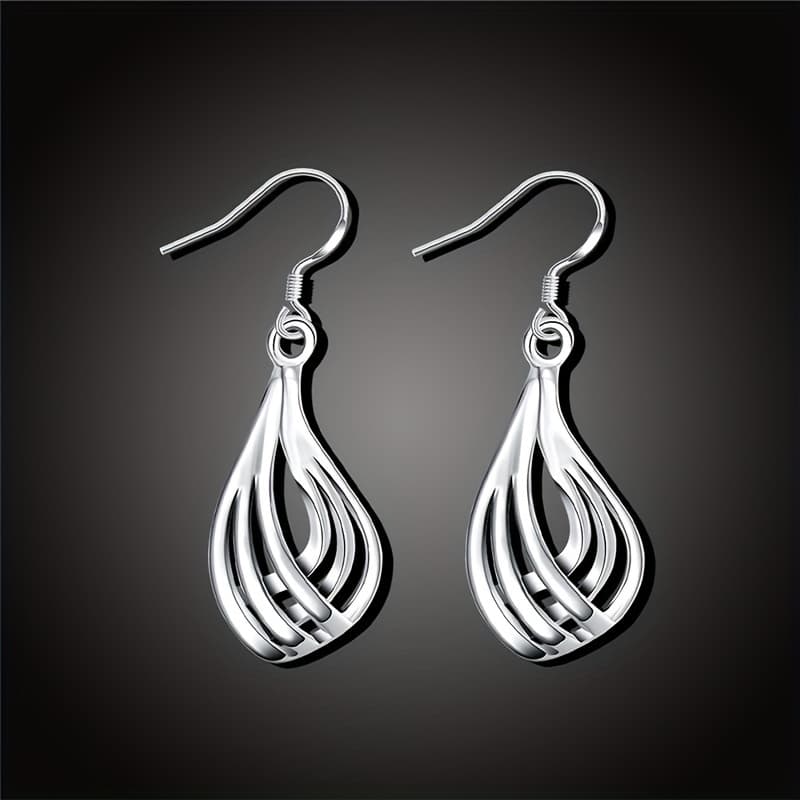 TEMU A Set Of Elegant And Stylish Teardrop-shaped Corrugated Earrings Featuring A Easy Three-line Winding Design, Use And Special Occasions