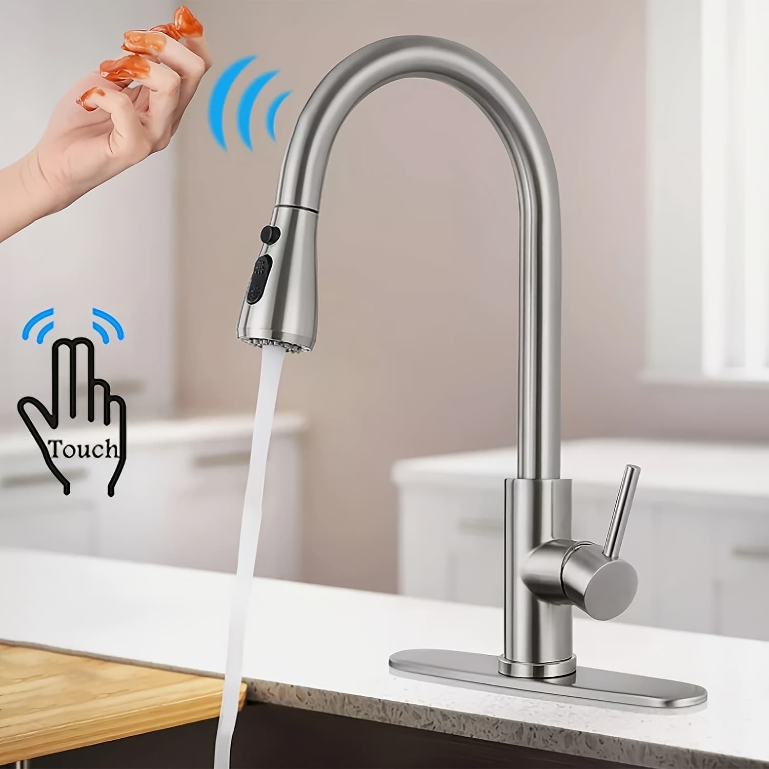 TEMU Touch Kitchen Faucet With Pulldown Sprayer, Kitchen Sink Faucets With Pullout Sprayer, Touch Kitchen Faucet, Stainless Faucet, Touch Faucet For Kitchen Sink (brushed Stainless Steel)