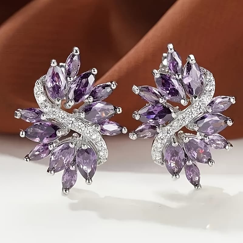 TEMU 1 Pair Women's Fashion Stud Earrings Exquisite Inlaid Shape Cut Synthetic Zirconia Flower Earrings Bride Wedding Engagement Jewelry