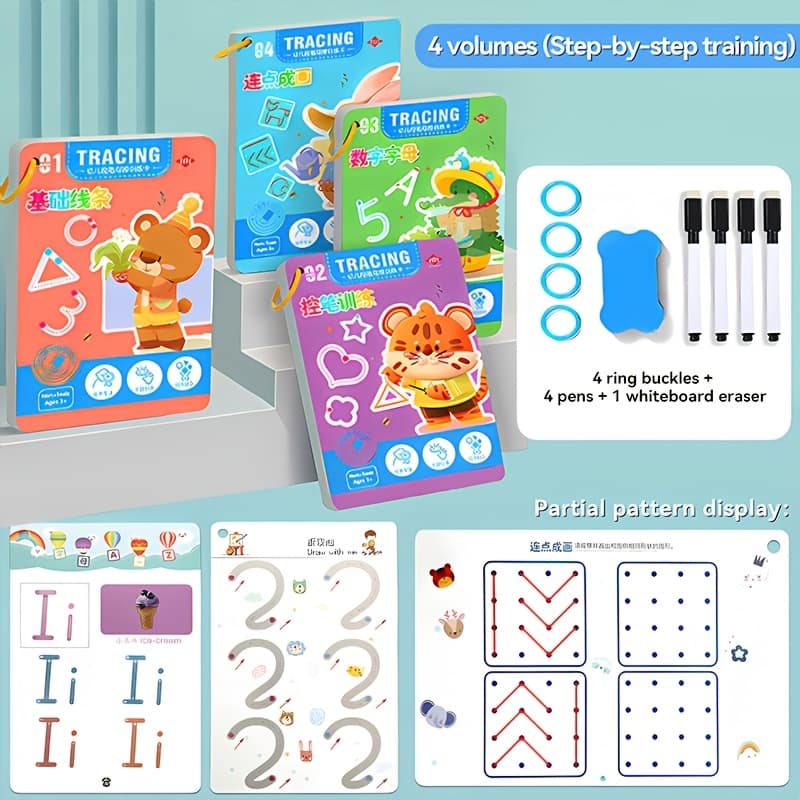 TEMU 128 Pages - Pen Control Training, Copybook Set, Number And Letter Writing Practice - Reusable Pen Control Practice Copybook