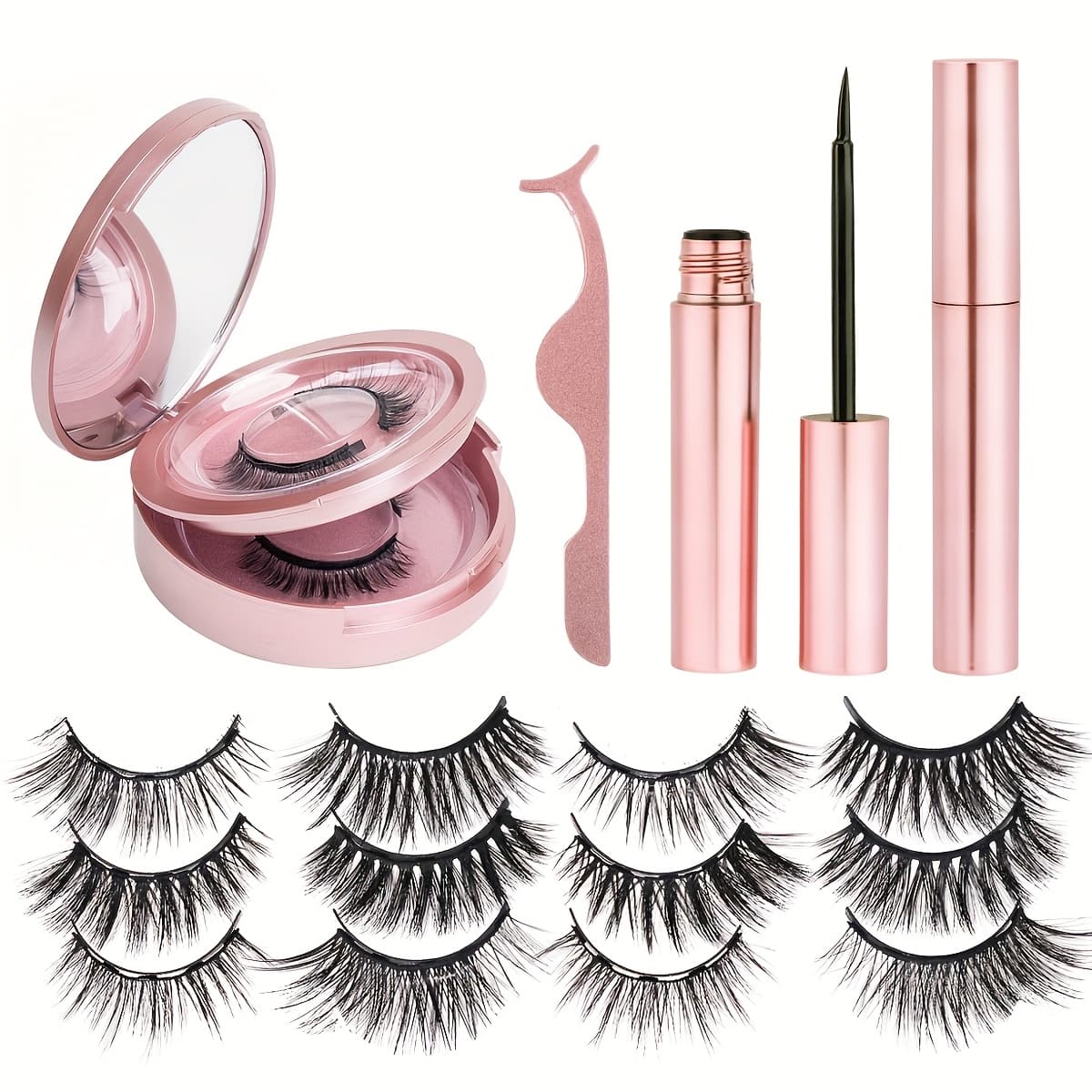 TEMU 8 Pairs Magnetic Eyelashes Set (with Magnetic Eyeliner) - 3d , Reusable, Includes 2 Eyeliner Tubes, A Must-have For Women's Makeup