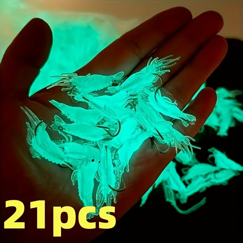TEMU 21pcs -the-dark Shrimp Lures | Soft Plastic Bait With Hook For Fresh And Saltwater Fishing, Ideal For , Trout, Pike, And Other Fish