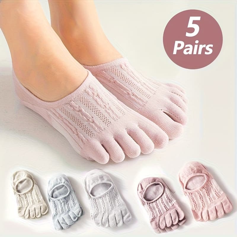 TEMU 5/10 Finger Mesh Boat Socks Summer Thread Invisible Shallow Mouth Low Top Split Toe Socks Breathable Sweat Absorbing Light Color Versatile Short Socks