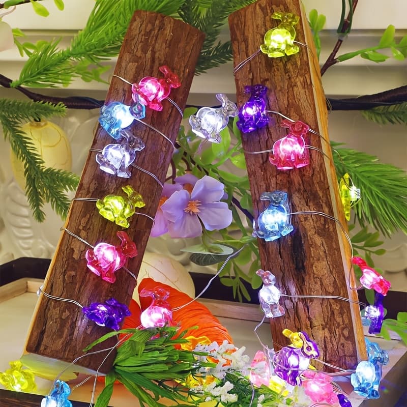 TEMU Indoor Decoration Multicolor Rabbit Shape Copper Wire Lights Easter Holiday Lights Battery Powered Cute Restaurant Celebration Decorative Lights Atmosphere Lights