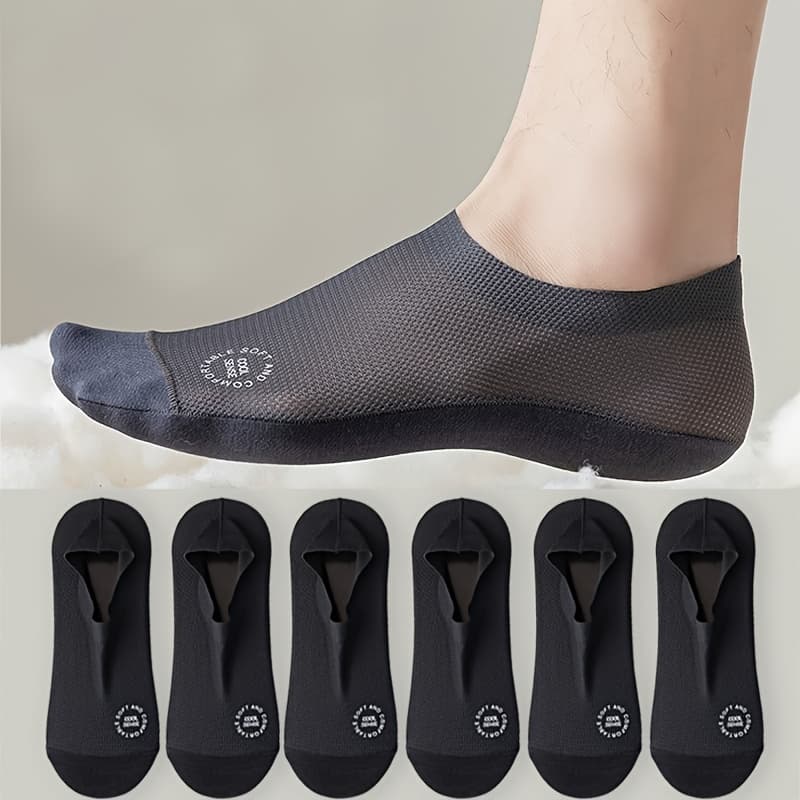 TEMU 6 Pairs Of Spring/summer New Breathable Sweat-absorbing Minimalist Letter Solid Color Mesh Unisex Invisible Boat Socks