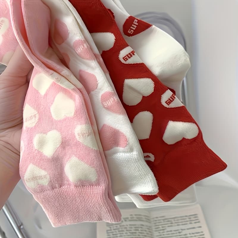 TEMU 4 Pairs Women's Letter Sweet All-match Mid-calf Socks, Suitable For Daily Valentine's Day Outfit
