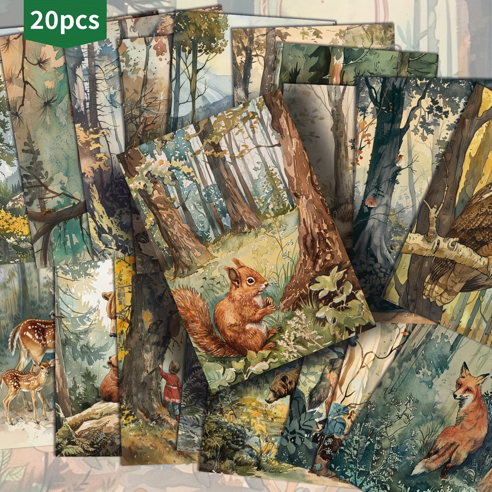 TEMU 20-pack Vintage Forest Scenery Jungle Animals Postcards - 4x6 Inches Junk Journal Paper, Classic Pinup Illustrations, Collectible Decorative Painting Cards For Scrapbooking & Crafting