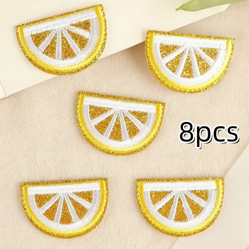 TEMU 8pcs Embroidered Lemon Patches, Iron-on Appliques For Diy Sewing On Clothing And Hats – Vibrant Yellow And , Hat Decoration, Decorative Appliques, Iron-on Patches