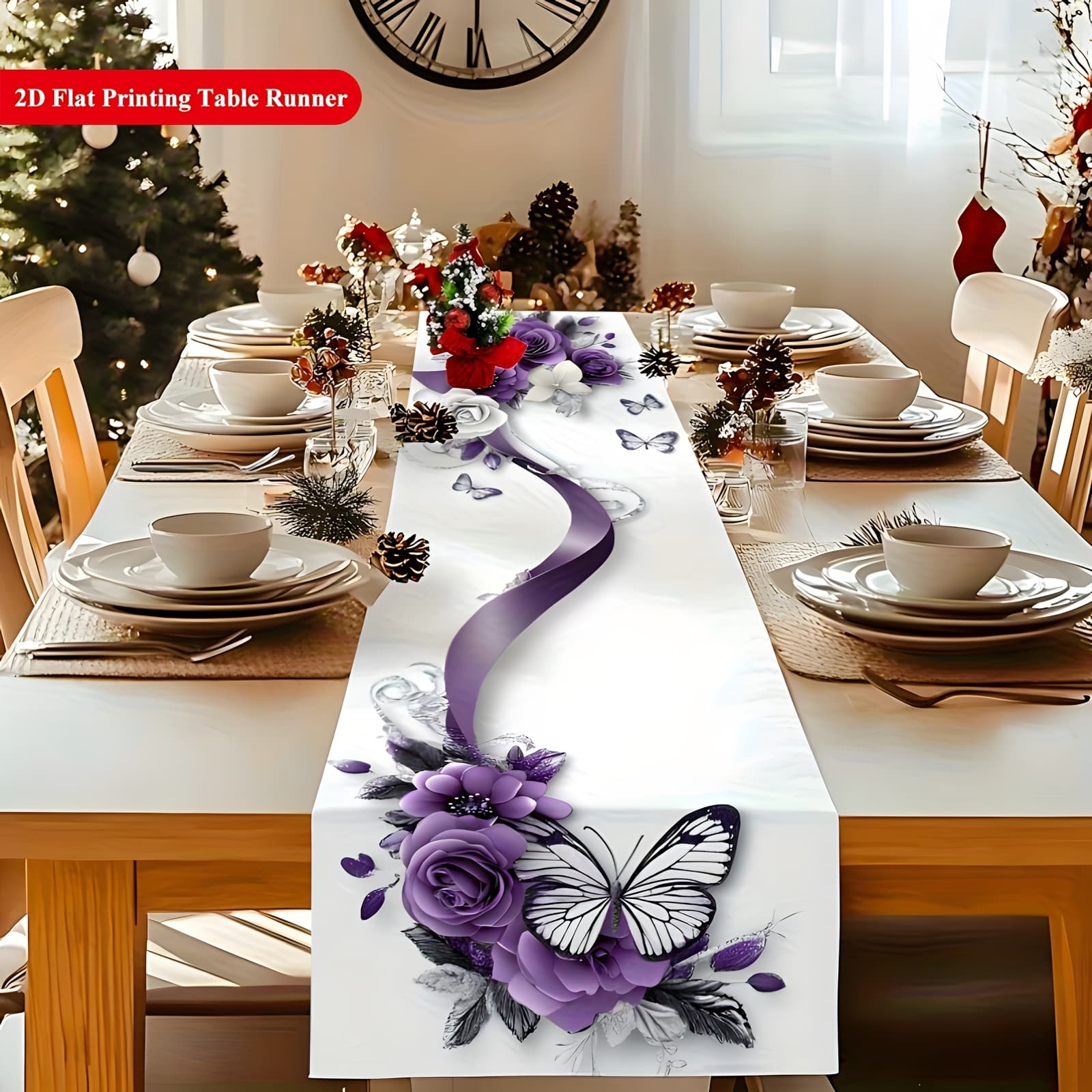 TEMU 1pc, Purple Floral Decorative Table Runner, Elegant Romantic Wedding Banquet Decor, Exquisite Flowers, Ribbon , Enhancing Temperament, Suitable For Festive Occasions, A Atmosphere