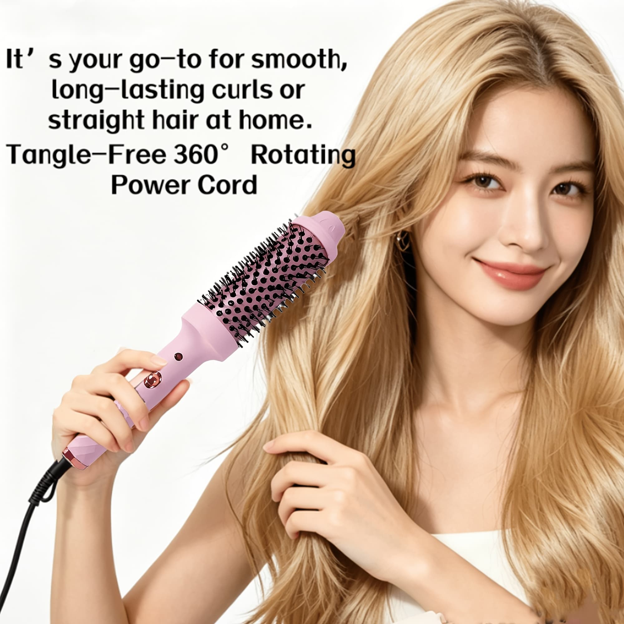 TEMU Professional 3-in-1 Hair Straightener And Curler, Anti-scald Heat Brush With Thermostatic Control, 110-240v, Us Plug, For Dry Hair, Multi-functional Roller Brush For Curls And The Perfect Gift