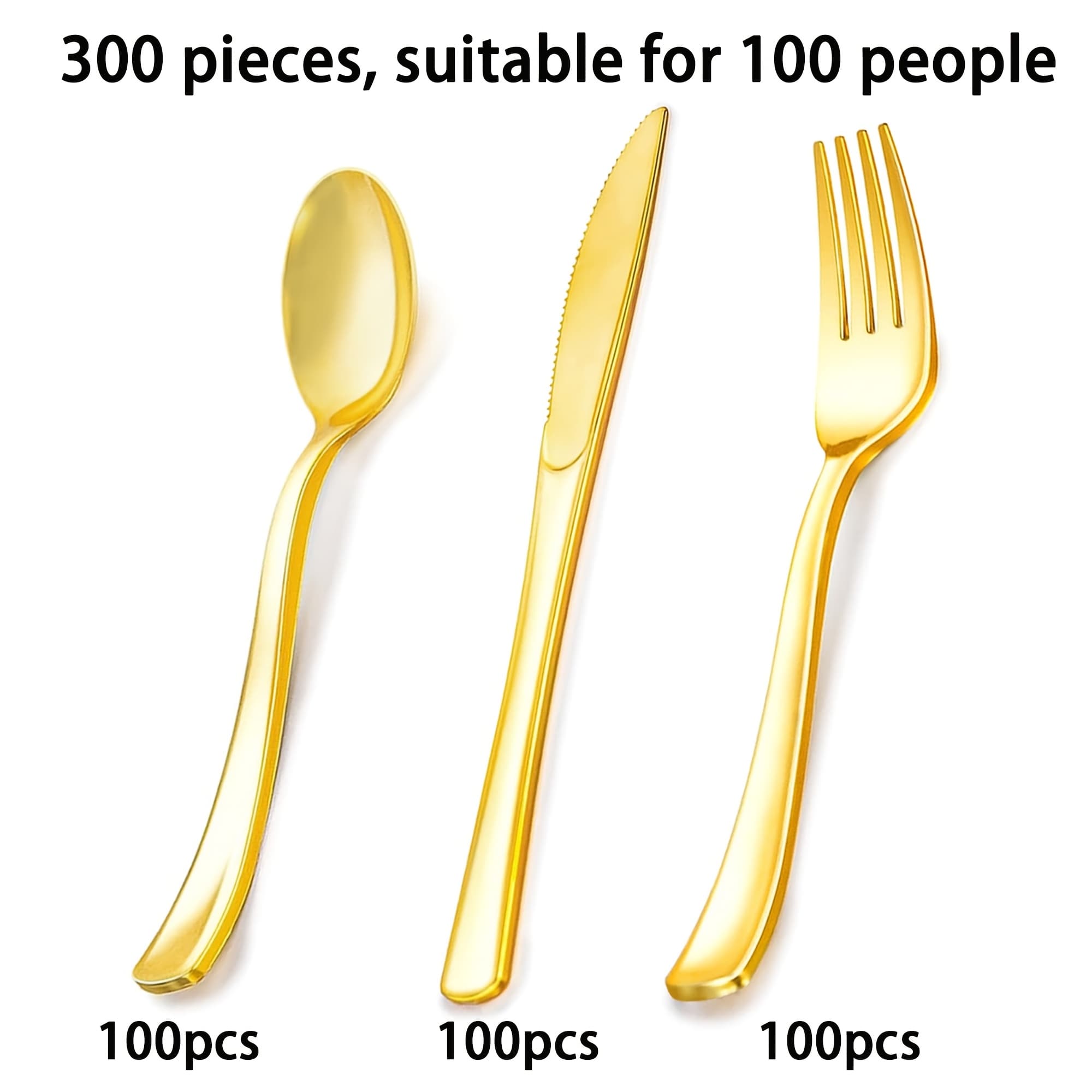 TEMU 300pcs Golden Plastic Cutlery Set - Durable Disposable Cutlery Includes: 100 Forks, 100 Spoons, 100 Knives. Perfect For Parties/weddings/holiday
