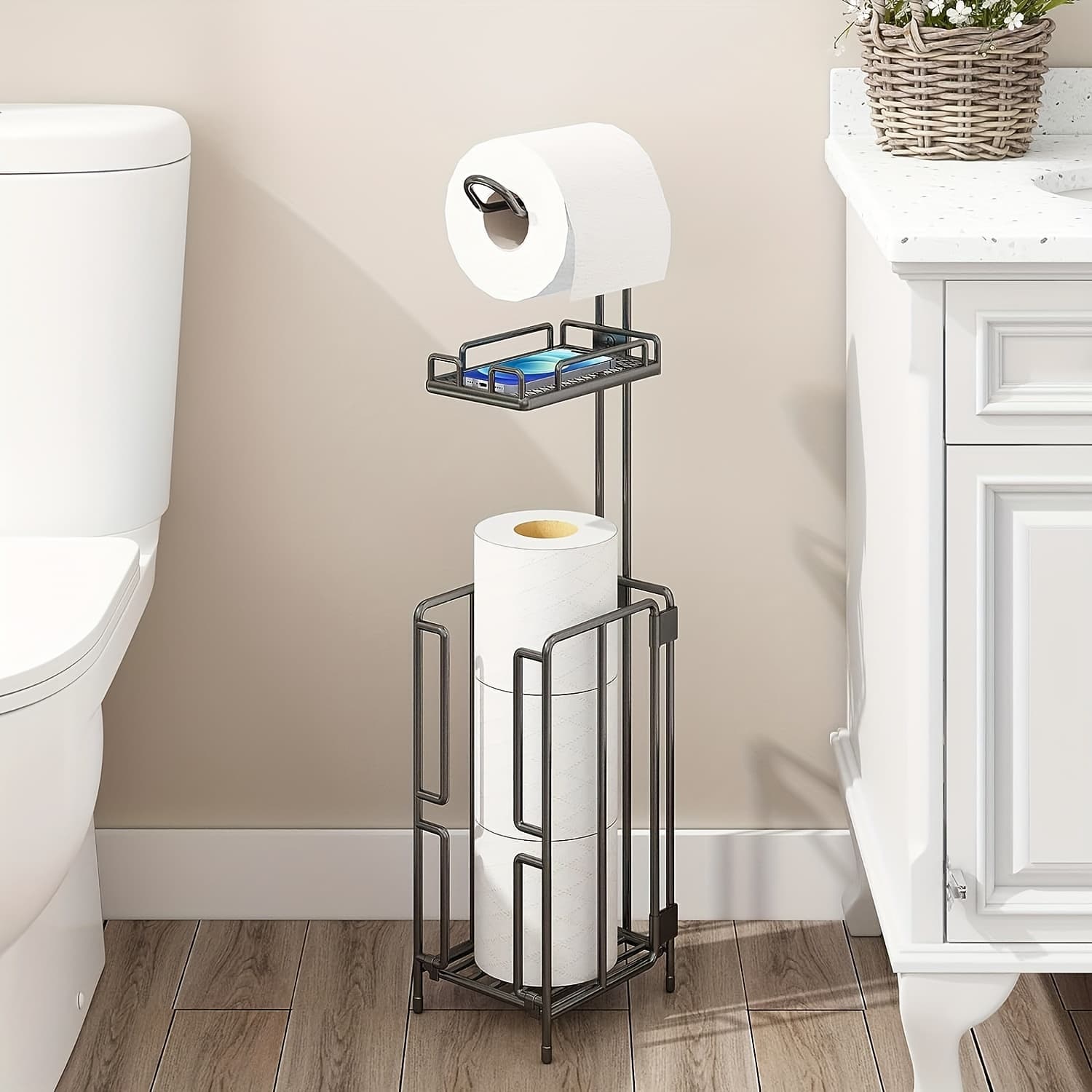 TEMU Freestanding Toilet Paper Holder, Metal Trim Freestanding Toilet Paper Roll Holder And Dispenser To Store 3 Extra Rolls Of Reserve Toilet Paper, Christmas