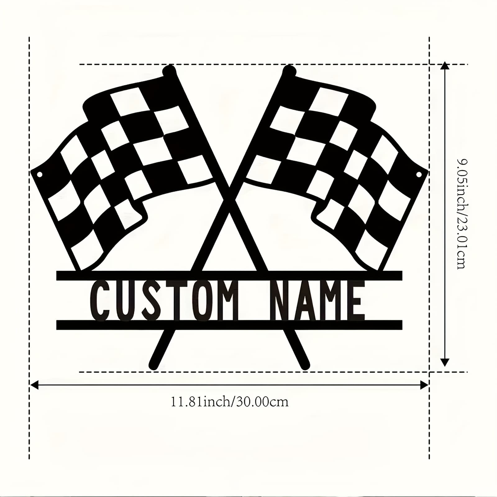 TEMU A Personalized Metal Checkered Black And White Racing Banner, Custom Bedroom Living Room Office Wall Decoration