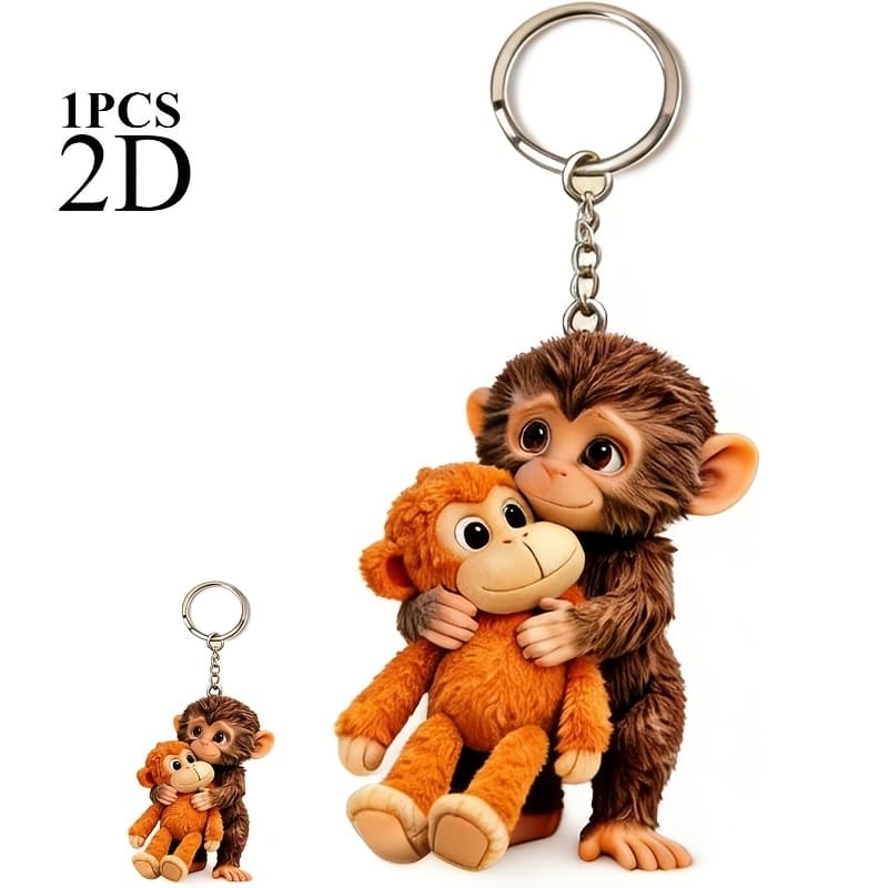 TEMU 2dfunny Monkey Holding Monkey Keychain Fun Impact Monkey Pendant Backpack Car Key Decoration