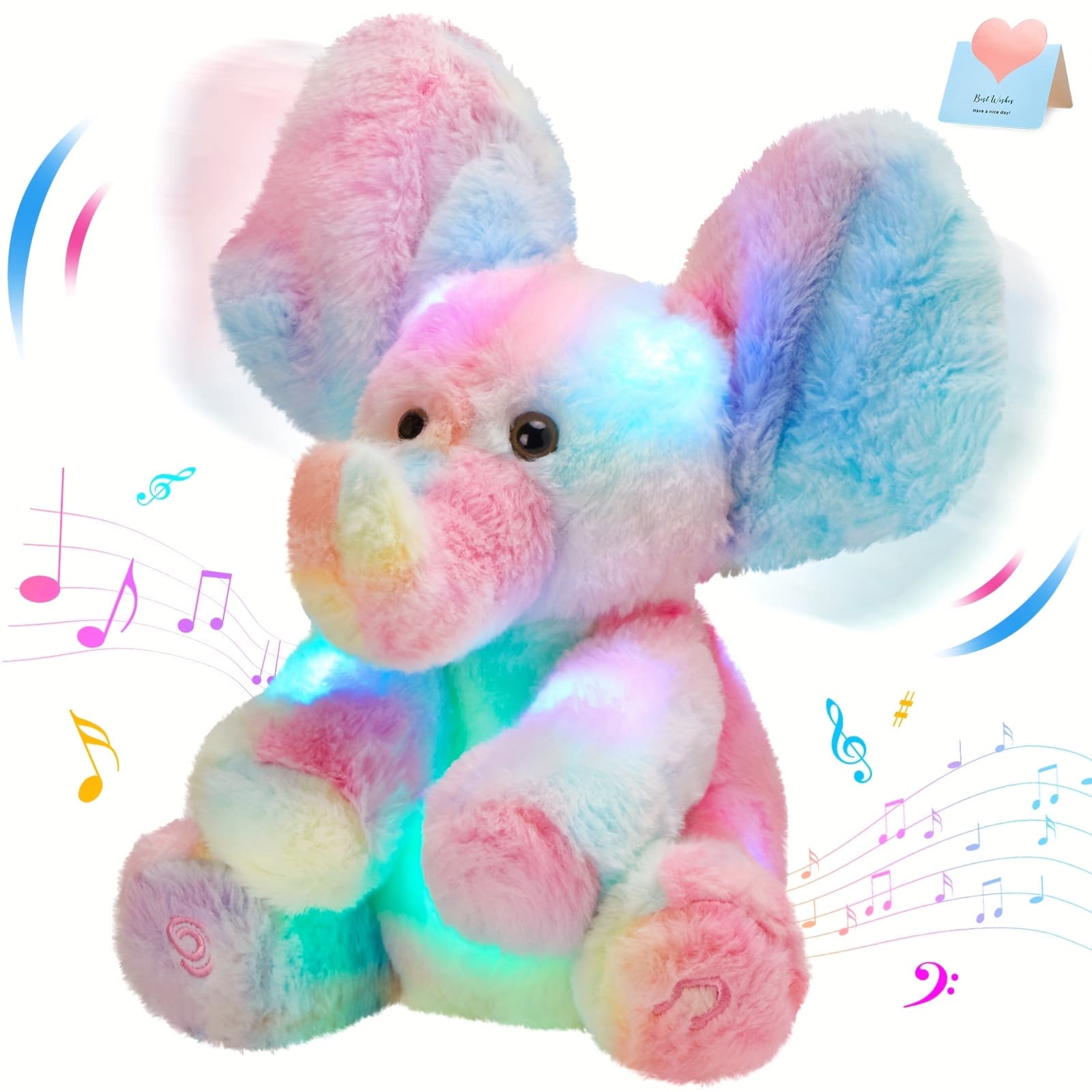 TEMU Glowing Musical , Cute Stuffed Animal Toy, Elephant Doll With Moving Ears, Ideal Birthday Gift For Children , Toy Suitable For Boys And Girls, Room Party Decoration Doll