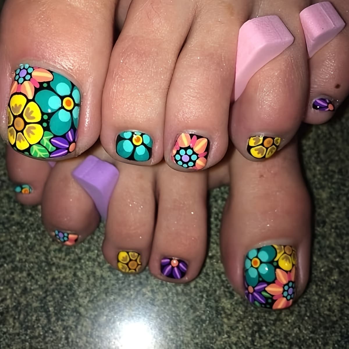 TEMU With 24 Toe Nail Designs, -on Toenail Strips With Vibrant Colors, Making Feel Like Flowers. The Little Are Hidden In This Exquisite Manicure. - Easy To Apply And