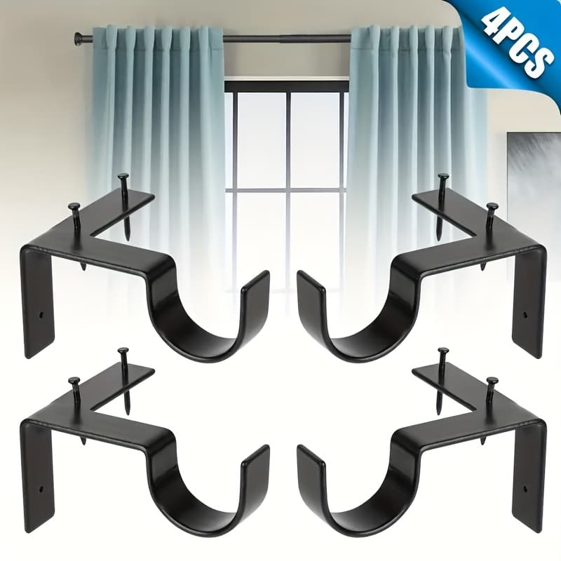 TEMU 4/8pcs No-drill Curtain Rod Bracket, Adjustable Curtain Rod Holder With , Heavy-duty Window Curtain Support With Wall-mounted Design, Ideal For Living Room, Bedroom, And Doors