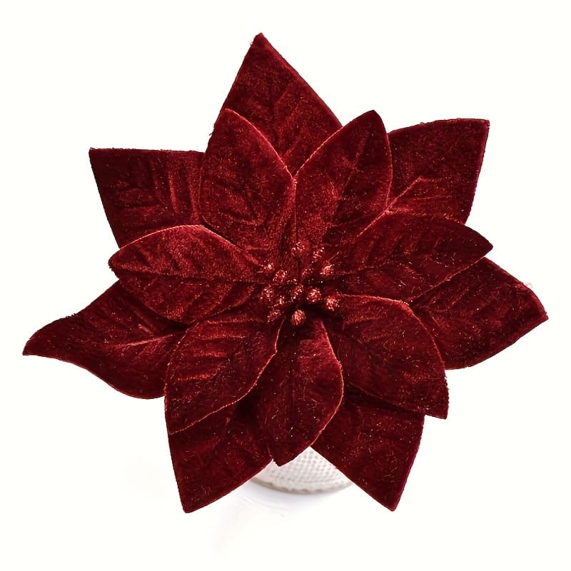 TEMU 6pcs Of 5-inch Red Poinsettia Flowers, Artificial Stem Tree Skirts For Christmas Decorations, Suitable For Selecting Christmas Ornaments For