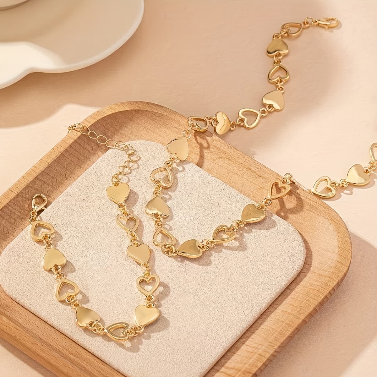 TEMU European-style Women's Necklace And Bracelet Set, High-quality Stainless Steel Material, Cute Fashionable For Daily Use Or Parties, Valentine's Day Gift For Girlfriend