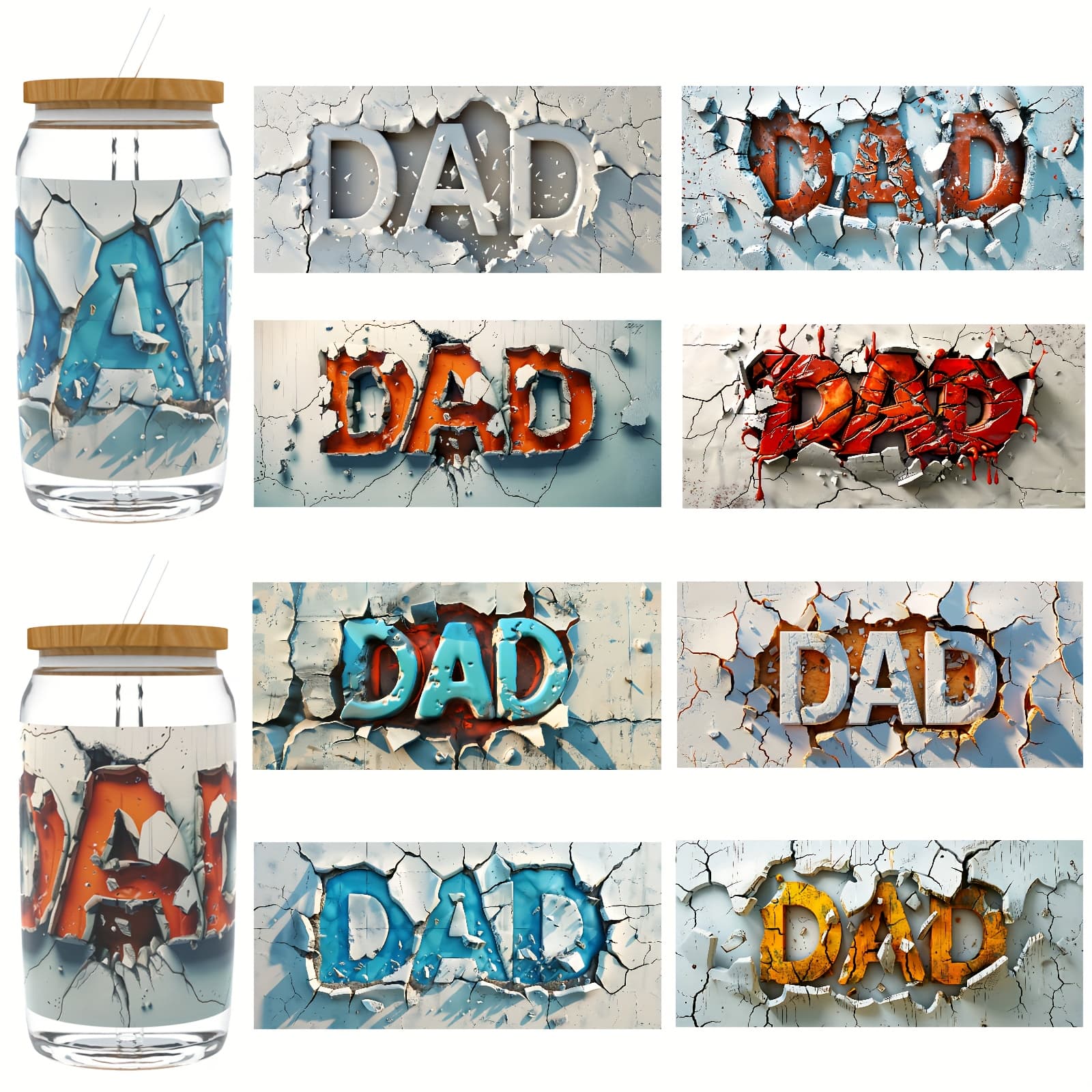 TEMU 8pcs/set Uv Dtf Transparent Stickers - Father's Day Design, Glass Jar Stickers, Diy
